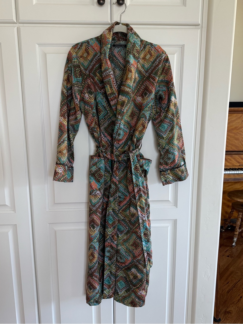Peruvian Connection Multicolor Pima Cotton Robe with Pockets - Picture 2 of 4
